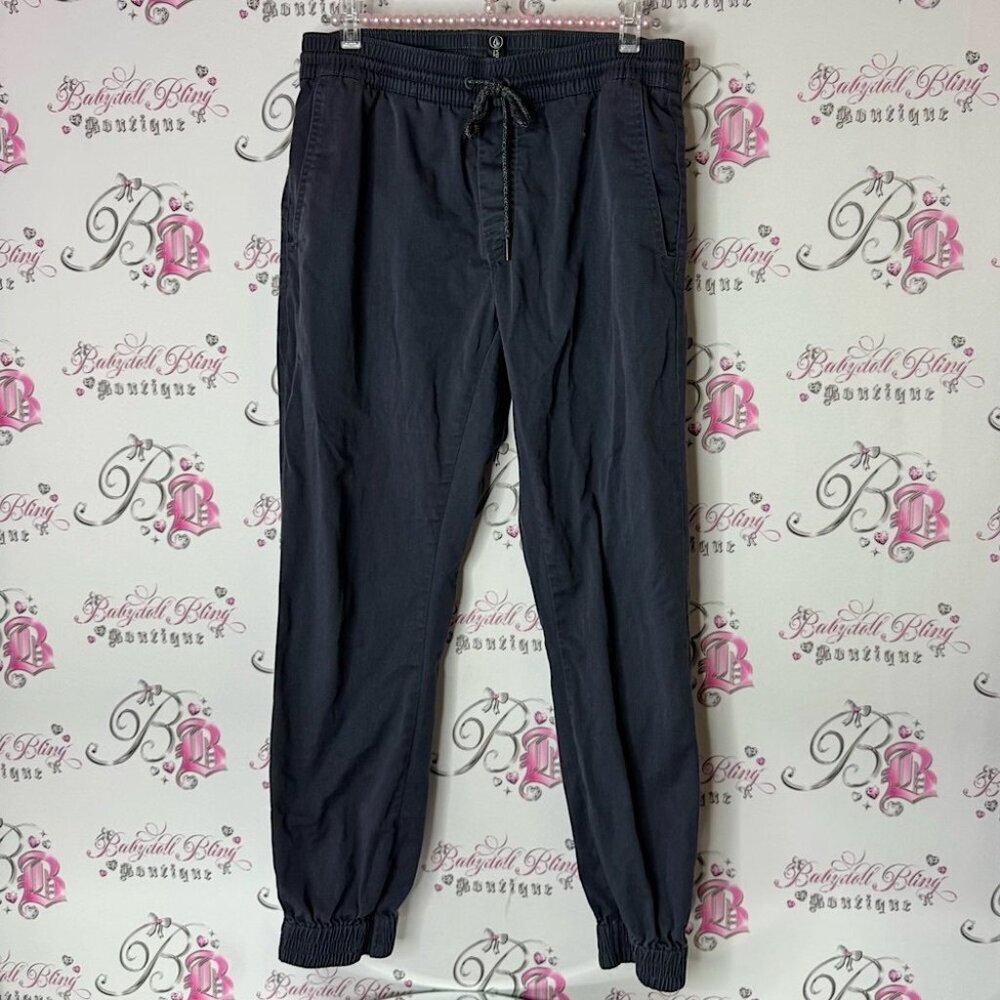Volcom Charcoal Jogger Pants pockets tie up waist grey navy black bottoms
